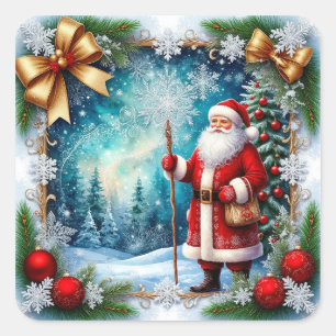 Pegatina Cuadrada Santa Claus tradicional en un país de las maravill