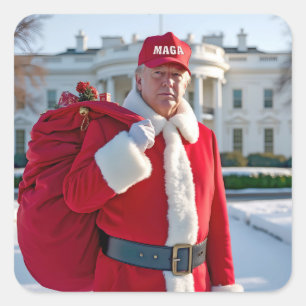 Pegatina Cuadrada Santa Claus Trump con Gorra de MAGA