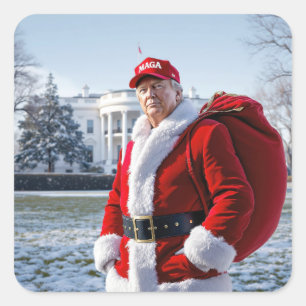 Pegatina Cuadrada Santa Claus Trump con saco rojo