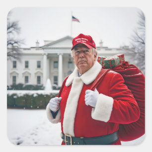 Pegatina Cuadrada Santa Claus Trump con saco rojo