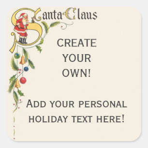 Pegatina Cuadrada Santa Claus vintage, borde decorativo de Navidad