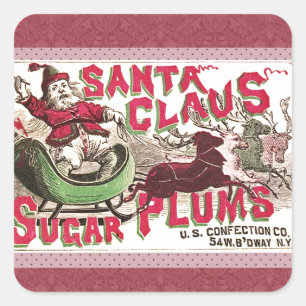 Pegatina Cuadrada Santa Claus Vintage Ilustracion Sleigh