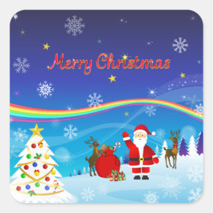 Pegatina Cuadrada Santa Claus y los renos
