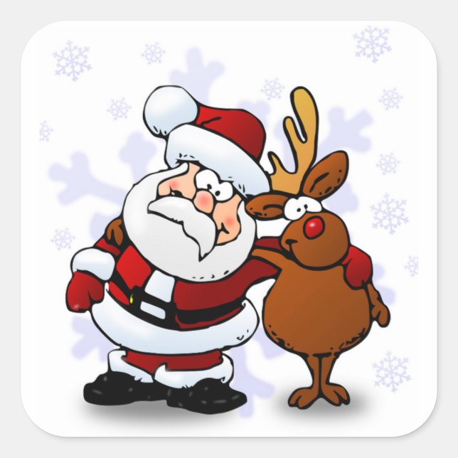 PEGATINA CUADRADA SANTA CLAUS Y RUDOLPH (Anverso)