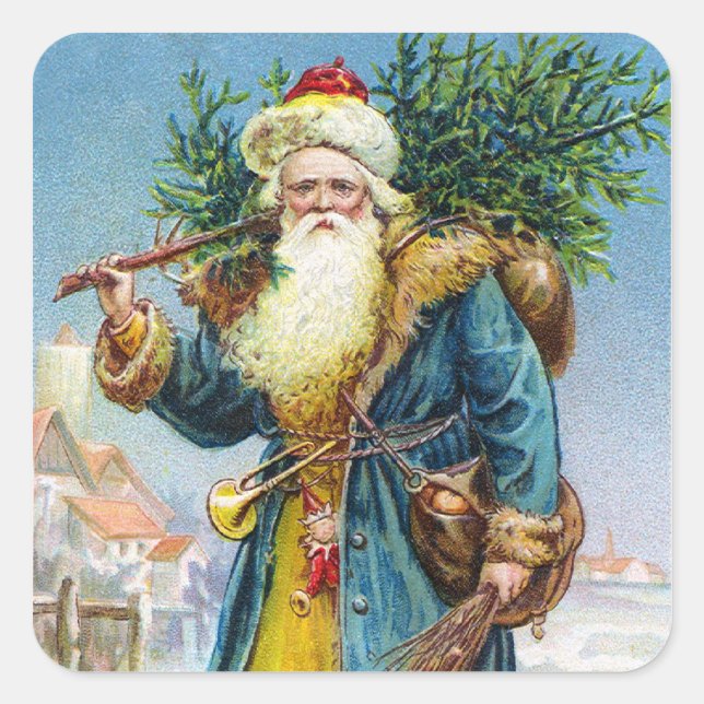 Pegatina Cuadrada Santa con árbol de fibrosa (Anverso)