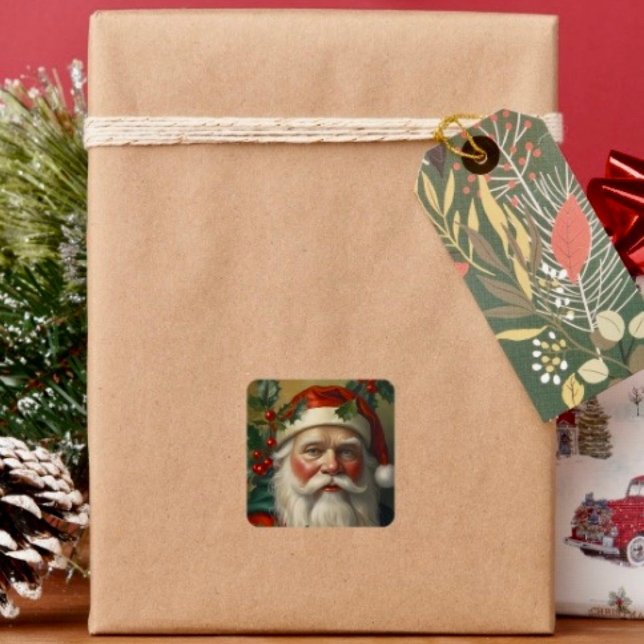 Pegatina Cuadrada Santa Con Muérdago (Sticker sheet, 6 different sizes. Matte, glossy or glossy transparent finish. 
)