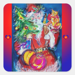 PEGATINA CUADRADA SANTA CON NAVIDAD Y REGALOS