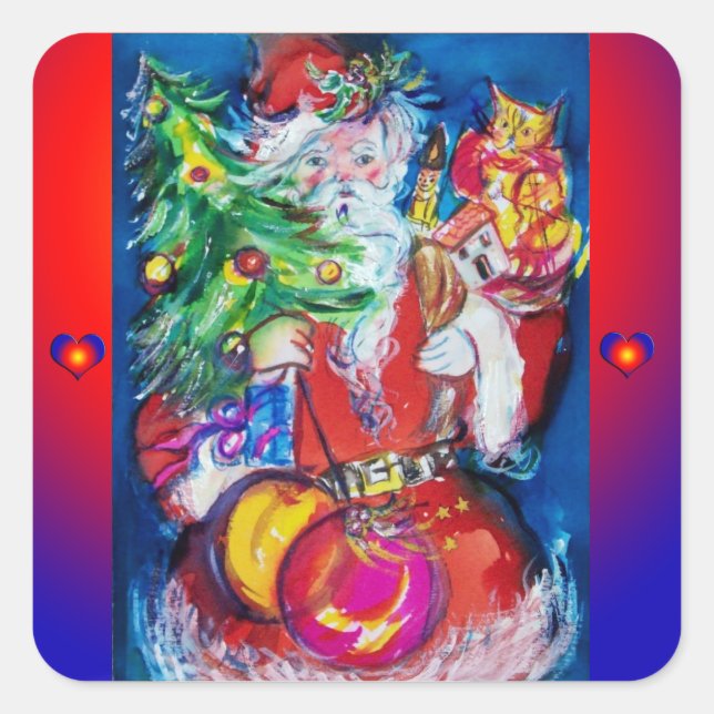 PEGATINA CUADRADA SANTA CON NAVIDAD Y REGALOS (Anverso)