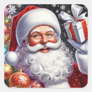 Pegatina Cuadrada Santa con regalo y adornos