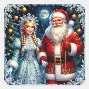 Pegatina Cuadrada 🎅 Santa Cute Navidad Nevado ❄️