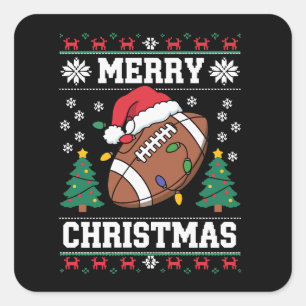 Pegatina Cuadrada Santa de estilo suéter feo de Navidad fútbol ameri