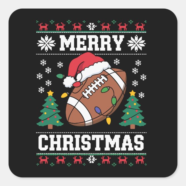 Pegatina Cuadrada Santa de estilo suéter feo de Navidad fútbol ameri (Anverso)