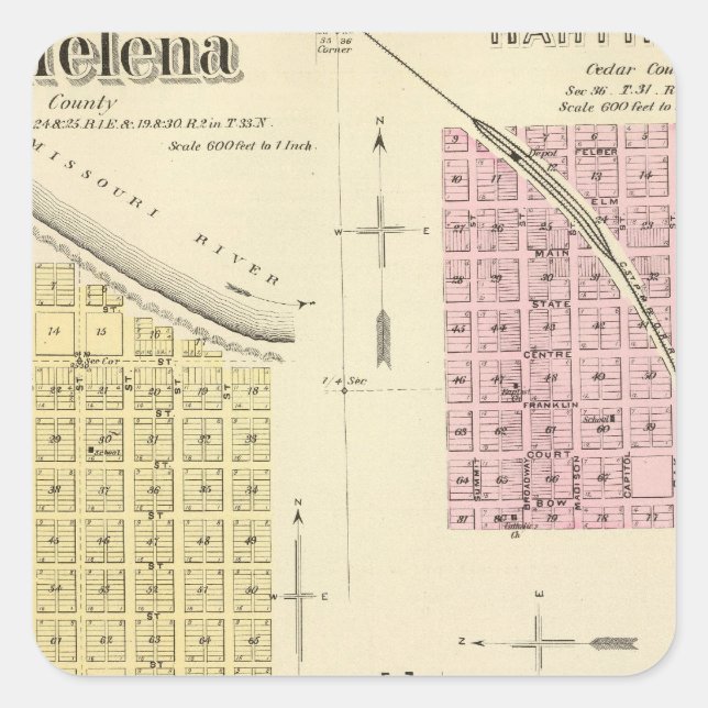 Pegatina Cuadrada Santa Elena, Nebraska (Anverso)