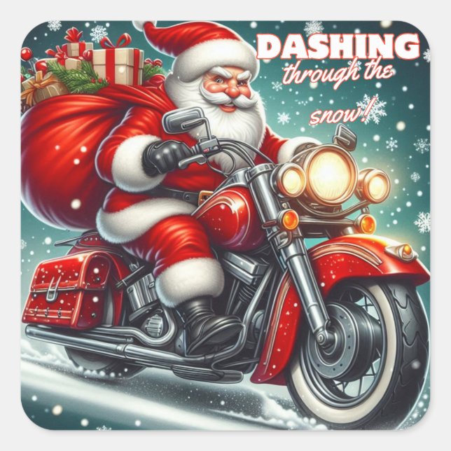 Pegatina Cuadrada Santa en motocicleta (Anverso)