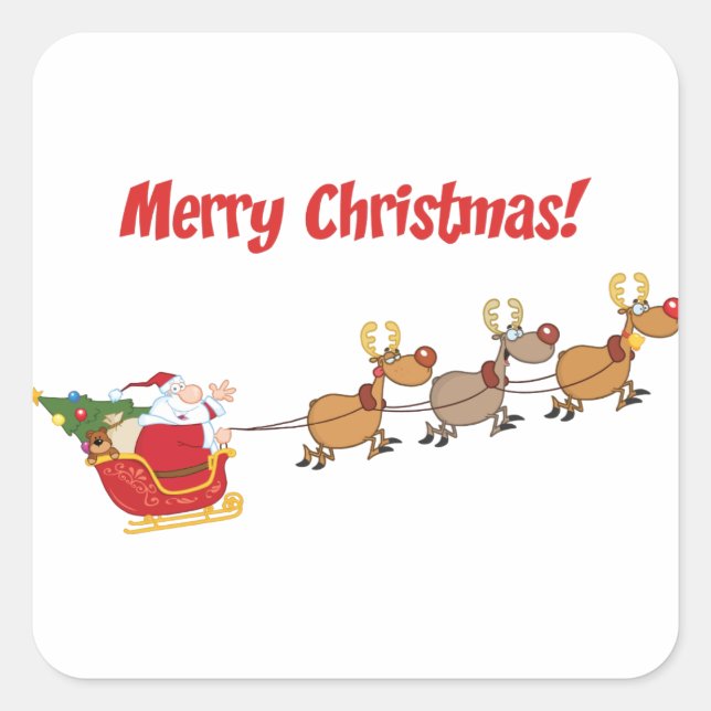 Pegatina Cuadrada Santa en su Sleigh (Anverso)