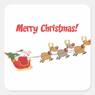 Pegatina Cuadrada Santa en su Sleigh