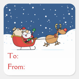 Pegatina Cuadrada Santa En Su Sleigh