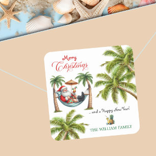 Pegatina Cuadrada Santa en una Navidad en una isla tropical