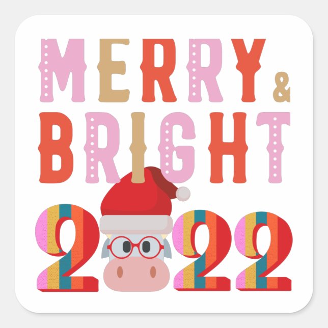 PEGATINA CUADRADA SANTA FELIZ Y FELIZ AÑO NUEVO 2022 (Anverso)