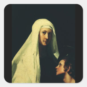 Pegatina Cuadrada Santa Francesca de Roma Ángel de la Guarda Arte Fi
