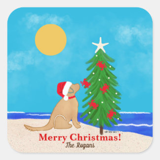Pegatina Cuadrada Santa Golden Dog Christmas Wishes Custom Stickers
