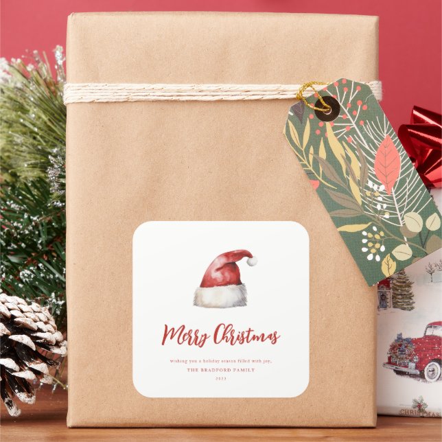 Pegatina Cuadrada Santa Hat festivo (Vacaciones)