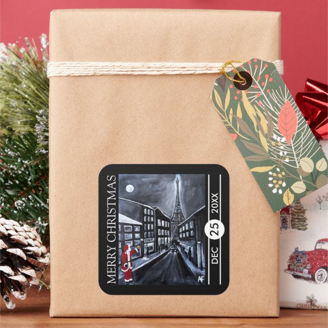 Pegatina Cuadrada Santa in Paris Christmas (Vacaciones)