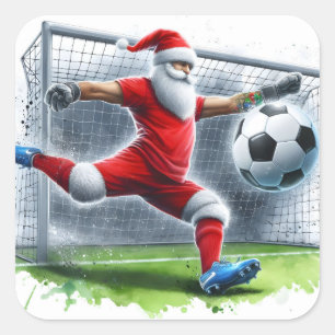 Pegatina Cuadrada Santa juega al fútbol durante temporada de vacacio