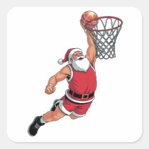 Pegatina Cuadrada Santa jugando baloncesto Amantes del deporte de Na