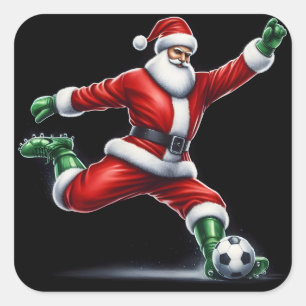Pegatina Cuadrada Santa Jugando Fútbol Afuera