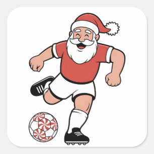 Pegatina Cuadrada Santa jugando fútbol jugador de fútbol navideño de