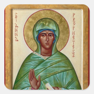 Pegatina Cuadrada Santa Justa Ana la Profetisa Icono Ortodoxo  