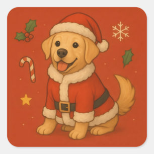 Pegatina Cuadrada Santa Labrador Retriever Perro Navideño Lindo