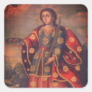 Pegatina Cuadrada Santa Lucy al estilo de la Escuela Cusco