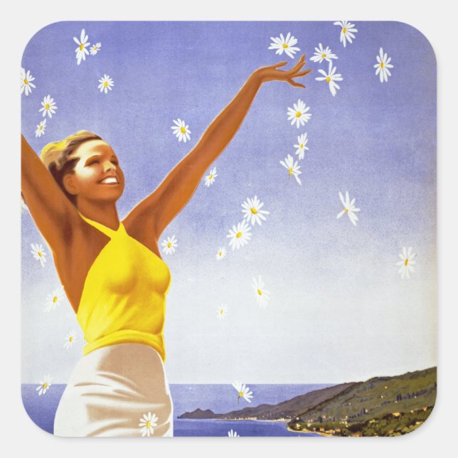 Pegatina Cuadrada Santa Margherita Ligure con Daisies (Anverso)