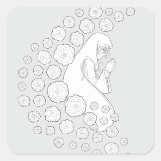 Pegatina Cuadrada Santa María con rosas - blanco y negro