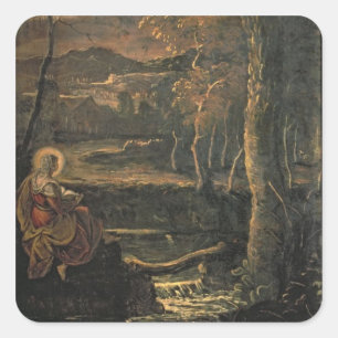 Pegatina Cuadrada Santa María de Egipto en el desierto