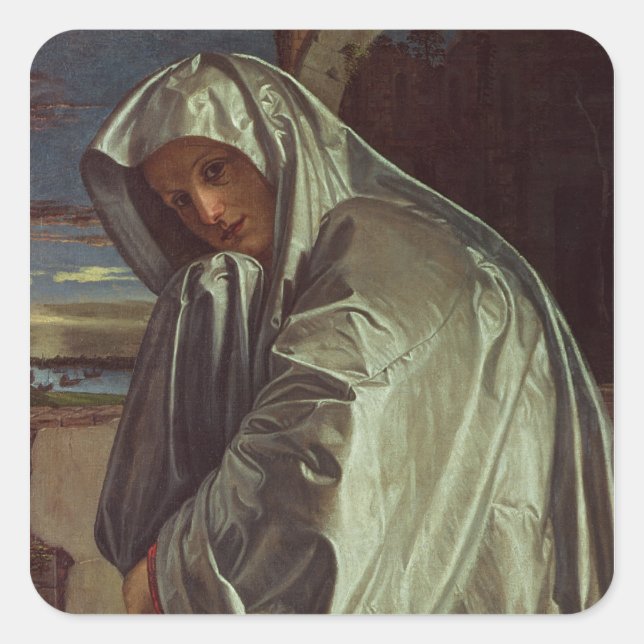 Pegatina Cuadrada Santa María Magdalena acercándose al Sepulcher (Anverso)
