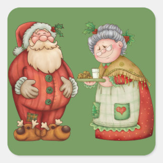 Pegatina Cuadrada Santa Mrs Claus Milk Cookies