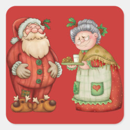 Pegatina Cuadrada Santa Mrs Claus Milk Cookies
