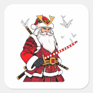 Pegatina Cuadrada Santa Navidad Santa Claus Arte Japonés Samurái 