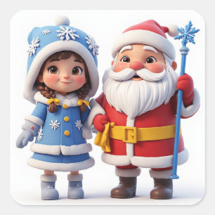 Pegatina Cuadrada 🎄 Santa Niña Invierno Navidad ❄️
