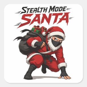 Pegatina Cuadrada Santa Ninja en Modo Furtivo Gráfico de Navidad