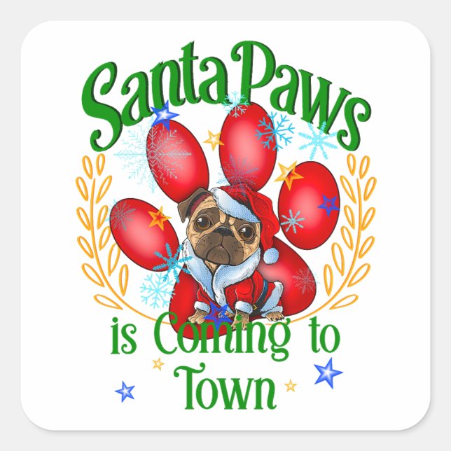 Pegatina Cuadrada Santa Paws llega a la ciudad, amante de las vacaci (Anverso)