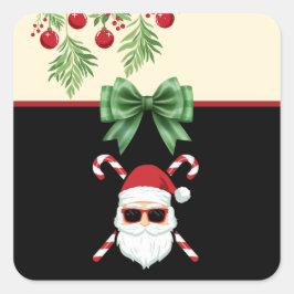 Pegatina Cuadrada Santa personalizado con bastones de cruz Navidad F