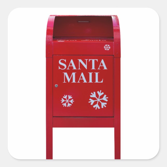 Pegatina Cuadrada Santa Red Mail Box con copos de nieve (Anverso)