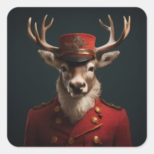 Pegatina Cuadrada Santa Reindeer