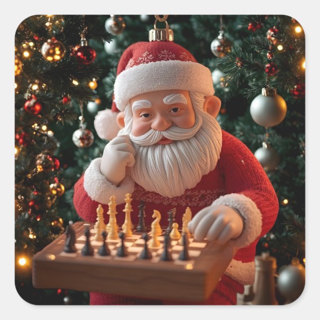 Pegatina Cuadrada Santa’s Next Move – Funny Chess Christmas Sticker (Anverso)
