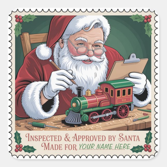 Pegatina Cuadrada Santa’s Toy Inspector Seal Sticker (Anverso)