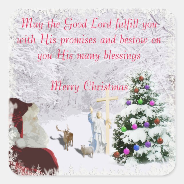 Pegatina Cuadrada Santa se encuentra con Jesús (Anverso)